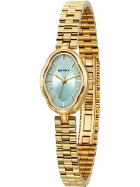 Women’s Blue Dainty Vintage Oval Quartz Japanese Movement Hidden Clasp Watch